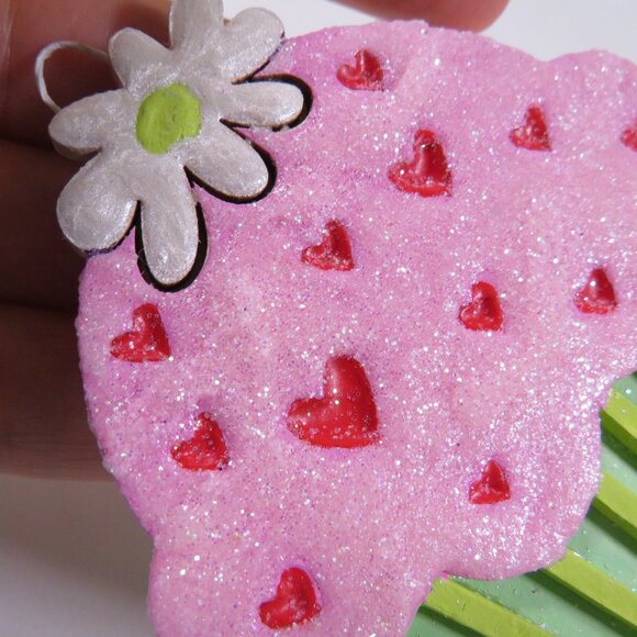 Cupcake with Flower Laser Cut Wooden Ornament Hangs #2 - Picture 4 of 6